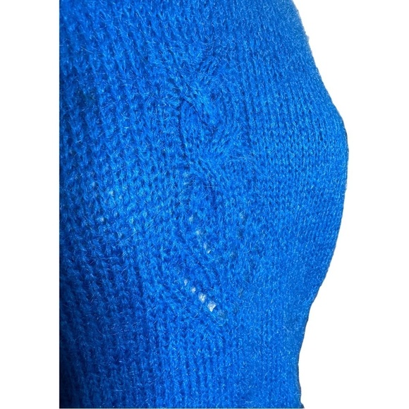 Crystal Sportswear Vivid Blue Mohair Blend Crewneck Cable Accent Sweater M - Picture 4 of 9